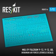   ResKit Models MiG-29 Fulcrum 9-12, 9-13, UB, Ukrainian Air Forces (Stencils Decals) 1:72 (RSB72-0004)
