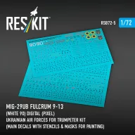   ResKit Models MiG-29UB Fulcrum 9-13 (White 90) Digital (Pixel) Ukrainian Air Forces for Trumpeter kit (Main Decals with Stencils & Masks for painting) 1:72 (RSB72-0005)