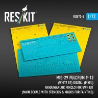   ResKit Models MiG-29 Fulcrum 9-13 (White 57) Digital (Pixel) Ukrainian Air Forces for GWH kit (Main Decals with Stencils & Masks for painting) 1:72 (RSB72-0006)
