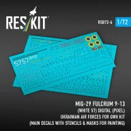   ResKit Models MiG-29 Fulcrum 9-13 (White 57) Digital (Pixel) Ukrainian Air Forces for GWH kit (Main Decals with Stencils & Masks for painting) 1:72 (RSB72-0006)