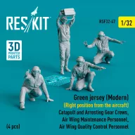   ResKit Models Green jersey (Modern) (Right position from the aircraft) Catapult and Arresting Gear Crews, Air Wing Maintenance Personnel, Air Wing Quality Control Personnel (4 pcs) (3D Printed) 1:32 (RSF32-0047)