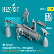   ResKit Models US Aircraft mechanics with SUU-23 20mm gun pod (open & close gun bay) on transport trolley (scene 1) (3 pcs) (3D Printed) 1:32 (RSF32-0049)
