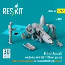 ResKit Models British Aircraft mechanics with SUU-23 20mm gun pod (open & close gun bay) on on transport trolley (scene 1) (3 pcs) (3D Printed) 1:32 (RSF32-0050)