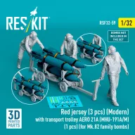   ResKit Models Red jersey (3 pcs) (Modern) with transport trolley AERO 21A (MHU-191A/M) (1 pcs) (for Mk.82 family bombs) (3D Printed) 1:32 (RSF32-0059)