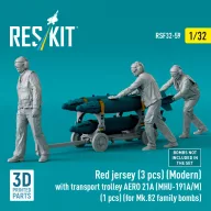   ResKit Models Red jersey (3 pcs) (Modern) with transport trolley AERO 21A (MHU-191A/M) (1 pcs) (for Mk.82 family bombs) (3D Printed) 1:32 (RSF32-0059)
