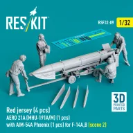   ResKit Models Red jersey (4 pcs) AERO 21A (MHU-191A/M) (1 pcs) with AIM-54A Phoenix (1 pcs) for F-14A,B (scene 2) (3D Printed) 1:32 (RSF32-0089)