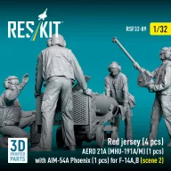   ResKit Models Red jersey (4 pcs) AERO 21A (MHU-191A/M) (1 pcs) with AIM-54A Phoenix (1 pcs) for F-14A,B (scene 2) (3D Printed) 1:32 (RSF32-0089)