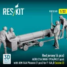 ResKit Models Red jersey (4 pcs) AERO 21A (MHU-191A/M) (1 pcs) with AIM-54A Phoenix (1 pcs) for F-14A,B (scene 2) (3D Printed) 1:32 (RSF32-0089)