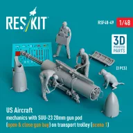   ResKit Models US Aircraft mechanics with SUU-23 20mm gun pod (open & close gun bay) on transport trolley (scene 1) (3 pcs) (3D Printed) 1:48 (RSF48-0049)