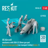   ResKit Models US Aircraft mechanics with SUU-23 20mm gun pod (open & close gun bay) on transport trolley (scene 1) (3 pcs) (3D Printed) 1:48 (RSF48-0049)