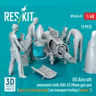   ResKit Models US Aircraft mechanics with SUU-23 20mm gun pod (open & close gun bay) on transport trolley (scene 1) (3 pcs) (3D Printed) 1:48 (RSF48-0049)