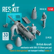   ResKit Models British Aircraft mechanics with SUU-23 20mm gun pod (open & close gun bay) on on transport trolley (scene 1) (3 pcs) (3D Printed) 1:48 (RSF48-0050)