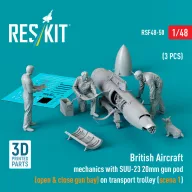   ResKit Models British Aircraft mechanics with SUU-23 20mm gun pod (open & close gun bay) on on transport trolley (scene 1) (3 pcs) (3D Printed) 1:48 (RSF48-0050)