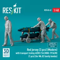   ResKit Models Red jersey (3 pcs) (Modern) with transport trolley AERO 21A (MHU-191A/M) (1 pcs) (for Mk.82 family bombs) (3D Printed) 1:48 (RSF48-0062)