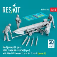   ResKit Models Red jersey (4 pcs) AERO 21A (MHU-191A/M) (1 pcs) with AIM-54A Phoenix (1 pcs) for F-14A,B (scene 2) (3D Printed) 1:48 (RSF48-0144)