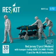   ResKit Models Red jersey (3 pcs) (Modern) with transport trolley AERO 21A (MHU-191A/M) (1 pcs) (for Mk.82 family bombs) (3D Printed) 1:72 (RSF72-0046)