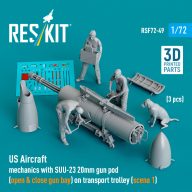   ResKit Models US Aircraft mechanics with SUU-23 20mm gun pod (open & close gun bay) on transport trolley (scene 1) (3 pcs) (3D Printed) 1:72 (RSF72-0049)