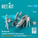 ResKit Models US Aircraft mechanics with SUU-23 20mm gun pod (open & close gun bay) on transport trolley (scene 1) (3 pcs) (3D Printed) 1:72 (RSF72-0049)