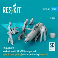   ResKit Models US Aircraft mechanics with SUU-23 20mm gun pod (open & close gun bay) on transport trolley (scene 1) (3 pcs) (3D Printed) 1:72 (RSF72-0049)