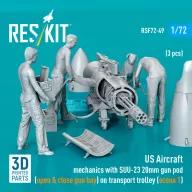   ResKit Models US Aircraft mechanics with SUU-23 20mm gun pod (open & close gun bay) on transport trolley (scene 1) (3 pcs) (3D Printed) 1:72 (RSF72-0049)