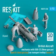   ResKit Models British Aircraft mechanics with SUU-23 20mm gun pod (open & close gun bay) on transport trolley (scene 1) (3 pcs) (3D Printed) 1:72 (RSF72-0050)