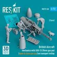   ResKit Models British Aircraft mechanics with SUU-23 20mm gun pod (open & close gun bay) on transport trolley (scene 1) (3 pcs) (3D Printed) 1:72 (RSF72-0050)
