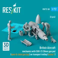   ResKit Models British Aircraft mechanics with SUU-23 20mm gun pod (open & close gun bay) on transport trolley (scene 1) (3 pcs) (3D Printed) 1:72 (RSF72-0050)