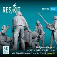   ResKit Models Red jersey (4 pcs) AERO 21A (MHU-191A/M) (1 pcs) with AIM-54A Phoenix (1 pcs) for F-14A,B (scene 2) (3D Printed) 1:72 (RSF72-0095)