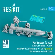   ResKit Models Red jerseys (4 pcs), AERO 21A (MHU-191A/M) with AIM-54C Phoenix for F-14B/D (scene 2) (US Navy Carrier Deck Crew) (3D Printed) 1:72 (RSF72-0097)