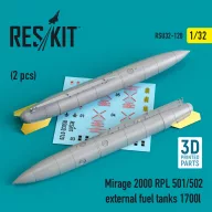   ResKit Models Mirage 2000 RPL 501/502 external fuel tanks 1700lt (2 pcs) (3D Printed) 1:32 (RSU32-0120)