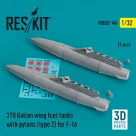   ResKit Models 370 Gallon wing fuel tanks with pylons (type 2) for F-16 (A/B/C/D/E/F/I) (2 pcs) (3D Printed) 1:32 (RSU32-0145)