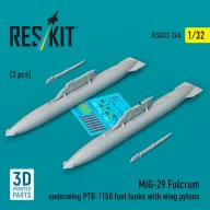   ResKit Models MiG-29 Fulcrum underwing PTB-1150 fuel tanks with wing pylons (2 pcs) (3D Printed) 1:32 (RSU32-0245)