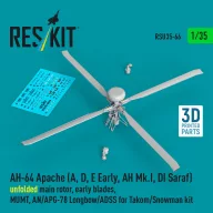   ResKit Models AH-64 Apache (A, D, E Early, AH Mk.I, DI Saraf) unfolded main rotor, early blades, MUMT, AN/APG-78 Longbow/ADSS for Takom/Snowman kit (3D Printed) 1:35 (RSU35-0066)