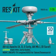   ResKit Models AH-64 Apache (A, D, E Early, AH Mk.I, DI Saraf) unfolded main rotor, early blades, MUMT, AN/APG-78 Longbow/ADSS for Takom/Snowman kit (3D Printed) 1:35 (RSU35-0066)