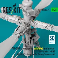   ResKit Models AH-64D late Apache unfolded main rotor, late blades, MUMT, AN/APG-78 Longbow for Takom/Snowman kit (3D Printed) 1:35 (RSU35-0069)