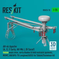   ResKit Models AH-64 Apache (A, D, E Early, AH Mk.I, DI Saraf) folded main rotor, early blades & fold restraint systems, MUMT, AN/APG-78 Longbow/ADSS for Takom/Snowman kit (3D Printed) 1:35 (RSU35-0078)