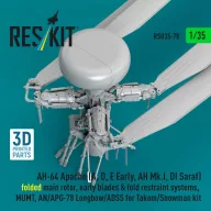   ResKit Models AH-64 Apache (A, D, E Early, AH Mk.I, DI Saraf) folded main rotor, early blades & fold restraint systems, MUMT, AN/APG-78 Longbow/ADSS for Takom/Snowman kit (3D Printed) 1:35 (RSU35-0078)
