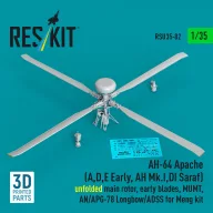   ResKit Models AH-64 Apache (A,D,E Early, AH Mk.I,DI Saraf) unfolded main rotor, early blades, MUMT, AN/APG-78 Longbow/ADSS for Meng kit (3D Printed)(1/35) 1:35 (RSU35-0082)