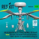 ResKit Models AH-64 Apache (A,D, E Early, AH Mk.I, DI Saraf) folded main rotor, late blades & fold restraint systems, MUMT, AN/APG-78 Longbow/ADSS for Meng kit (3D Printed) 1:35 (RSU35-0083)