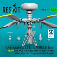   ResKit Models AH-64 Apache (A,D, E Early, AH Mk.I, DI Saraf) folded main rotor, late blades & fold restraint systems, MUMT, AN/APG-78 Longbow/ADSS for Meng kit (3D Printed) 1:35 (RSU35-0083)