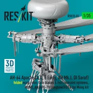   ResKit Models AH-64 Apache (A,D, E Early, AH Mk.I, DI Saraf) folded main rotor, late blades & fold restraint systems, MUMT, AN/APG-78 Longbow/ADSS for Meng kit (3D Printed) 1:35 (RSU35-0083)