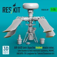  ResKit Models AH-64D late Apache folded main rotor, late blades & fold restraint systems, MUMT, AN/APG-78 Longbow for Takom/Snowman kit (3D Printed) 1:35 (RSU35-0089)