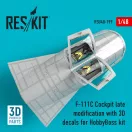 ResKit Models F-111C Cockpit late modification with 3D decals for HobbyBoss kit (3D Printed) 1:48 (RSU48-0199)