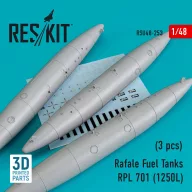   ResKit Models Rafale Fuel Tanks RPL 701 (1250L) (3 pcs) (3D Printed) 1:48 (RSU48-0253)