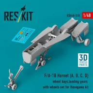   ResKit Models F/A-18 Hornet (A, B, C, D) wheel bays, landing gears with wheels set for Hasegawa kit (3D Printed) 1:48 (RSU48-0310)