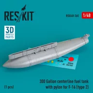  ResKit Models 300 Gallon centerline fuel tank with pylon for F-16 (A/B/C/D/E/F/I) (type 2) (1 pcs) (3D Printed) 1:48 (RSU48-0365)
