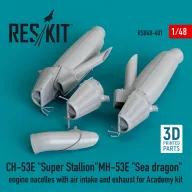   ResKit Models CH-53E Super Stallion, MH-53E Sea dragon engine nacelles with air intake and exhaust for Academy kit (3D printed) 1:48 (RSU48-0401)