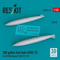   ResKit Models 300 gallon fuel tank AERO 1D for AV-8B, Harrier II GR.7/9, T.10 (2 pcs) (3D Printed) 1:48 (RSU48-0417)