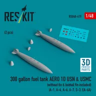   ResKit Models 300 gallon fuel tank AERO 1D USN & USMC (without fin & bobtail fin included) (2 pcs) (A-1, A-4, A-6, A-7, S-3, EA-6A) (3D Printed) 1:48 (RSU48-0419)