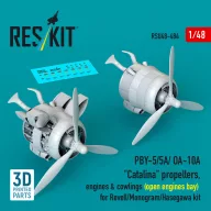   ResKit Models PBY-5/5A/ OA-10A Catalina propellers, engines & cowlings (open engines bay) for Revell/Monogram/Hasegawa kit (3D Printed) 1:48 (RSU48-0484)